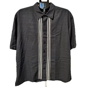 Cubavera Mens Size 2X Black & Cream Embroidered Stich Short Sleeve Shirt Bowling